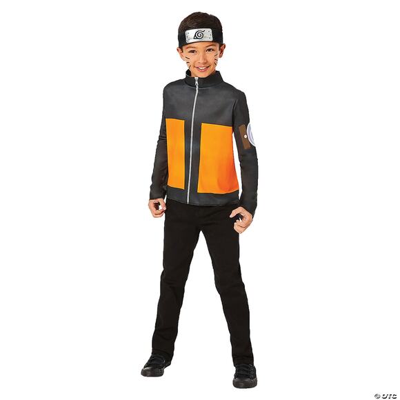 BOYS ANIME NARUTO NINJA HALLOWEEN COSTUME KIT SHIRT & HEADPIECE NEW - Picture 3 of 3